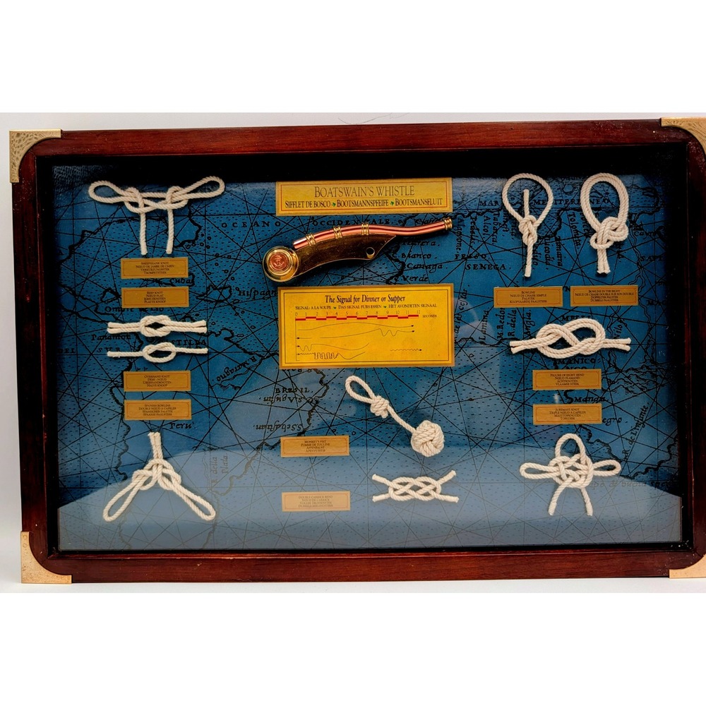 Vintage Nautical Sailor Knot Shadow Box Boatswain Whistle Maritime Wall Decor